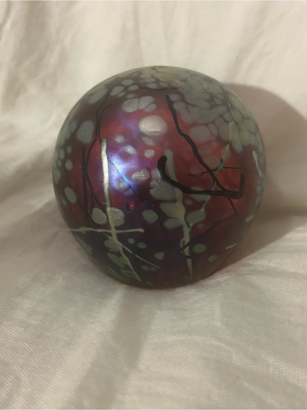 Tim Lazer Art Glass Paperweight 3.5" Signed 2008 Pink w/Leaves Sticks Silver - Picture 2 of 7